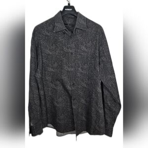 Bugatchi Uomo Long Sleeve, Button Down Shirt. Cotton, Grey Paisley, Lg.
